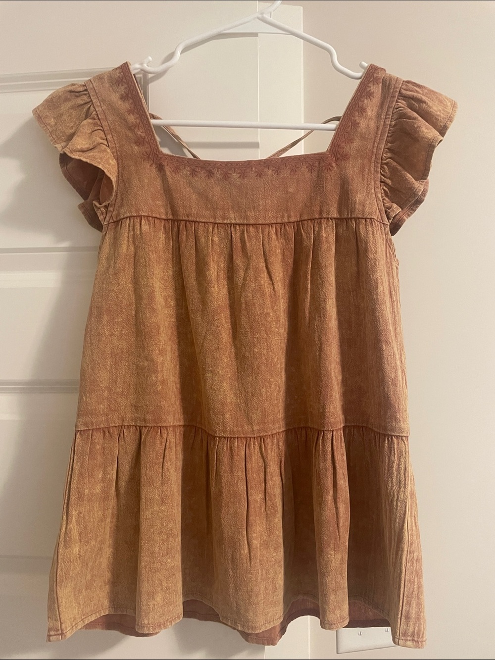 Hem & Thread Rust orange Tiered Dress with Ruffle Sleeves